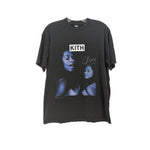 Black graphic T-shirt with KITH logo and face print, crew neck short sleeves