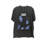 Black graphic T-shirt with KITH logo and face print, crew neck short sleeves