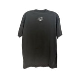 Black graphic T-shirt with small back logo near collar