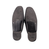 Black leather slide loafer outsole and heel, pair view