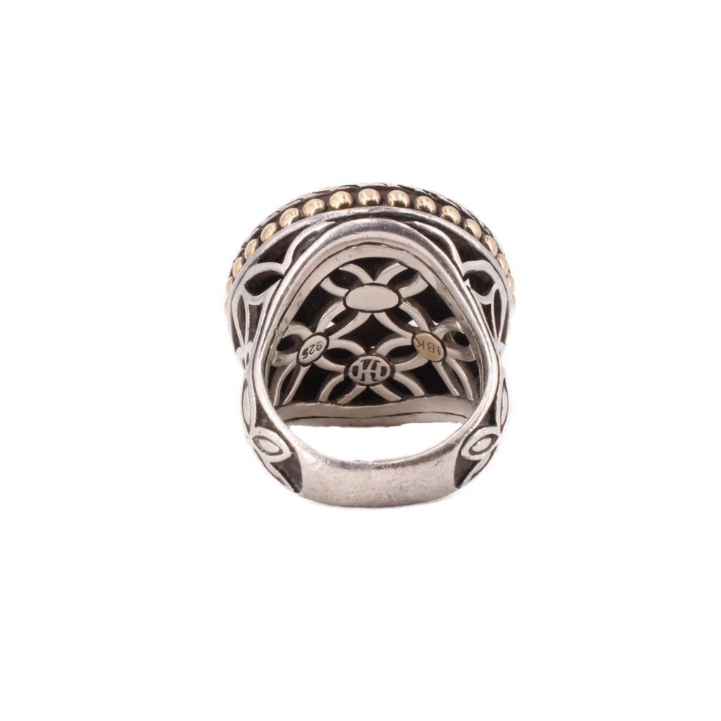 Sterling silver ring band with openwork flower design and engraved interior