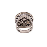 Sterling silver ring band with openwork flower design and engraved interior