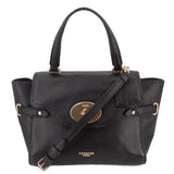 Black leather flap carryall crossbody bag with top handles and strap