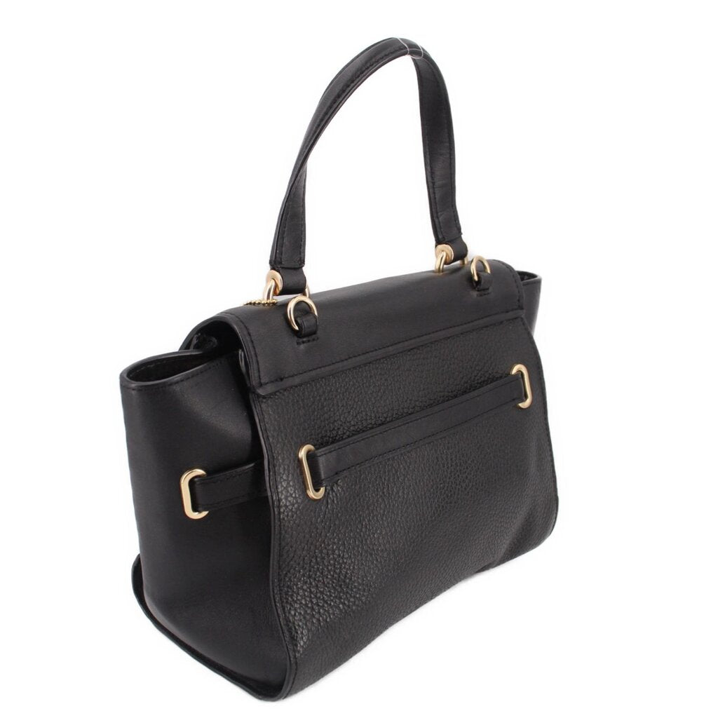 COACH Blake flap carryall tote, black leather, side pockets and crossbody strap hardware