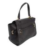 COACH Blake flap carryall tote, black leather, side pockets and crossbody strap hardware