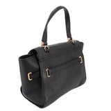 COACH Blake flap carryall tote, black leather, side pockets and crossbody strap hardware