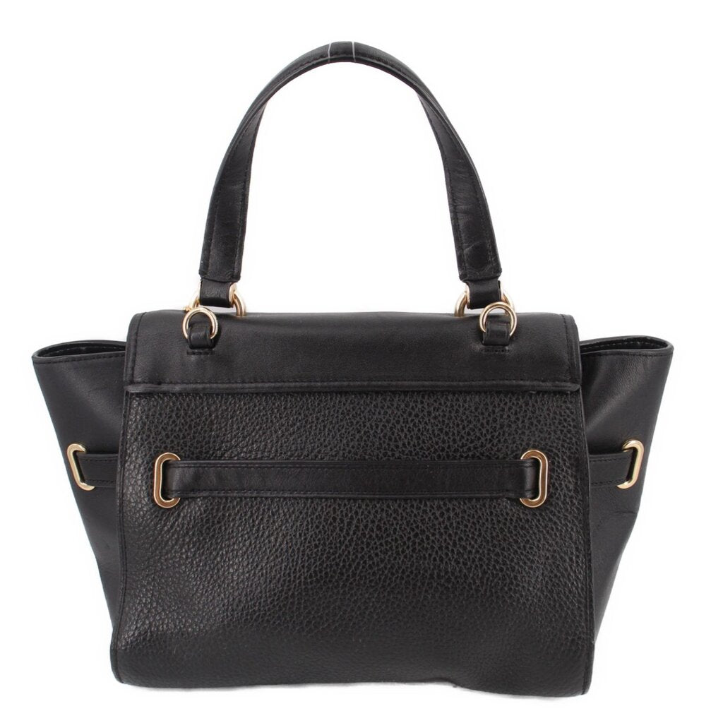 COACH Blake flap carryall tote in black leather with top handles and front flap, gold rings