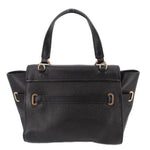 COACH Blake flap carryall tote in black leather with top handles and front flap, gold rings