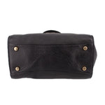 COACH Blake flap carryall tote back view in black leather with metal feet