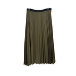 Pleated midi skirt, olive green with dark band waistband