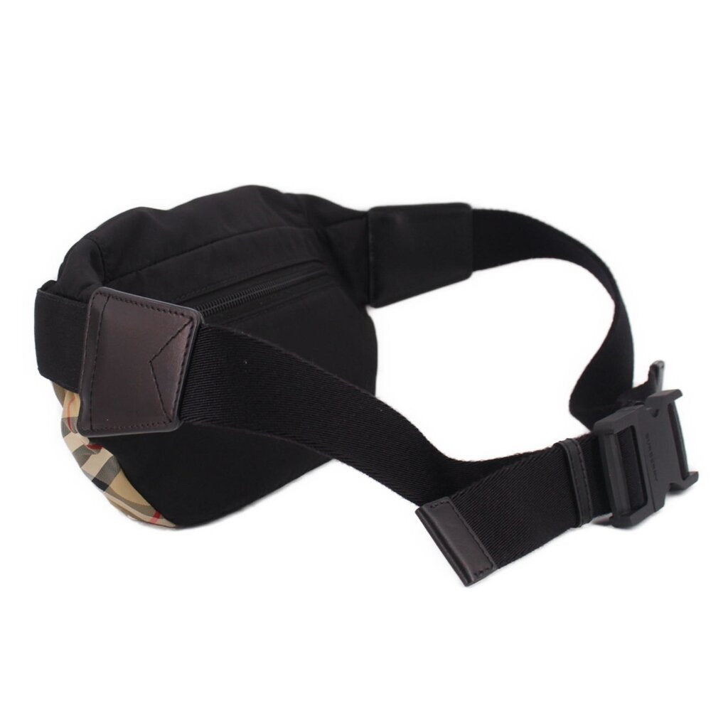 BURBERRY belt bag with front leather patch, black buckle, and adjustable strap