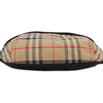 BURBERRY belt bag top view with tan check panel and black base trim