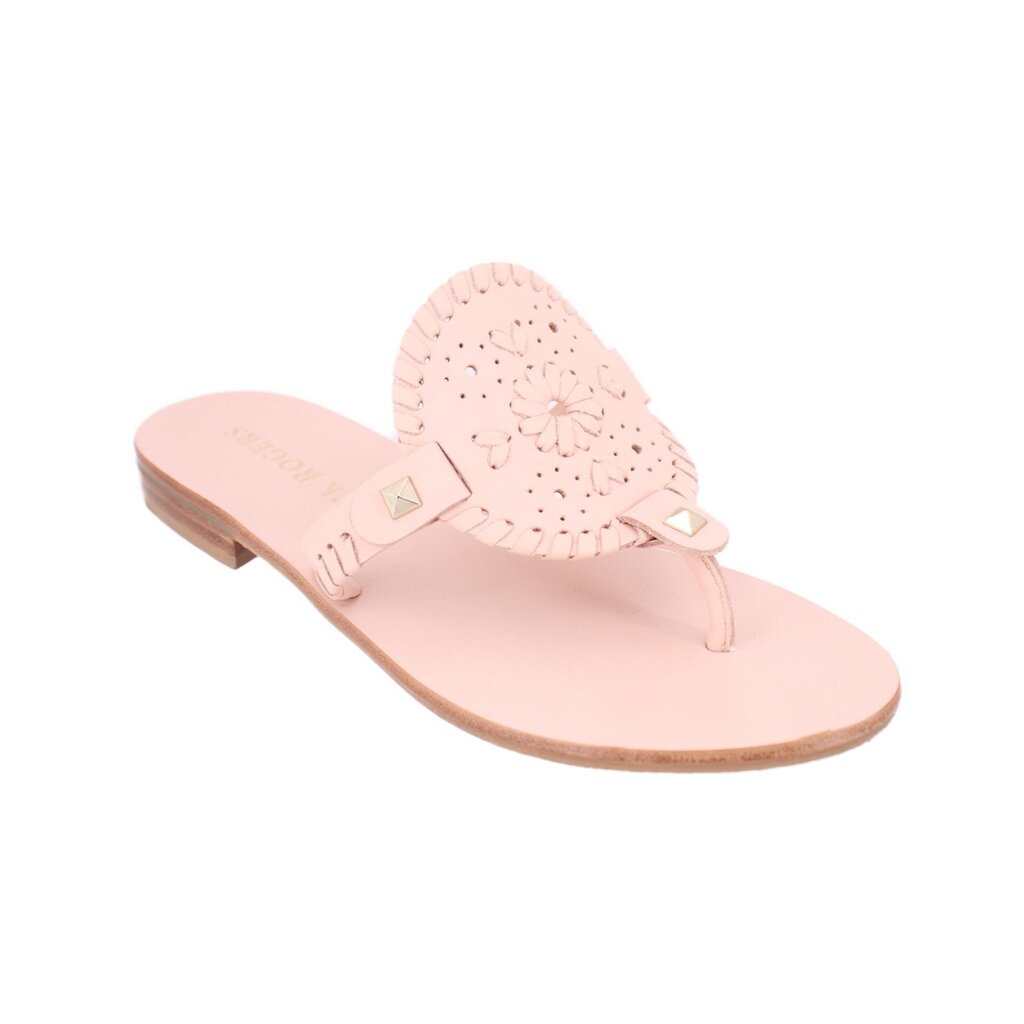 Pink thong sandals with floral cutout toe post and low wooden-look heel
