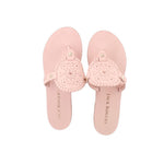 Pink thong sandals with two straps and embossed flower pattern at toe