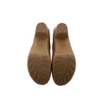 Camel leather mules with textured leaf-pattern rubber soles