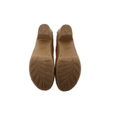 Camel leather mules with textured leaf-pattern rubber soles