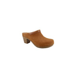 Dansko leather mule clogs in camel with low block heel and stitched detailing