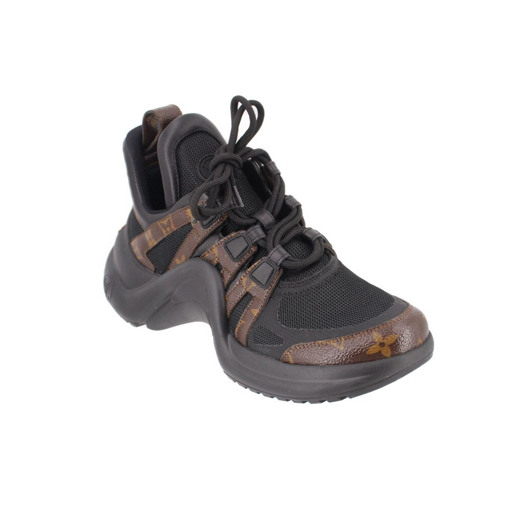 LOUIS VUITTON Archlight sneakers with brown monogram panels, black mesh, chunky sole