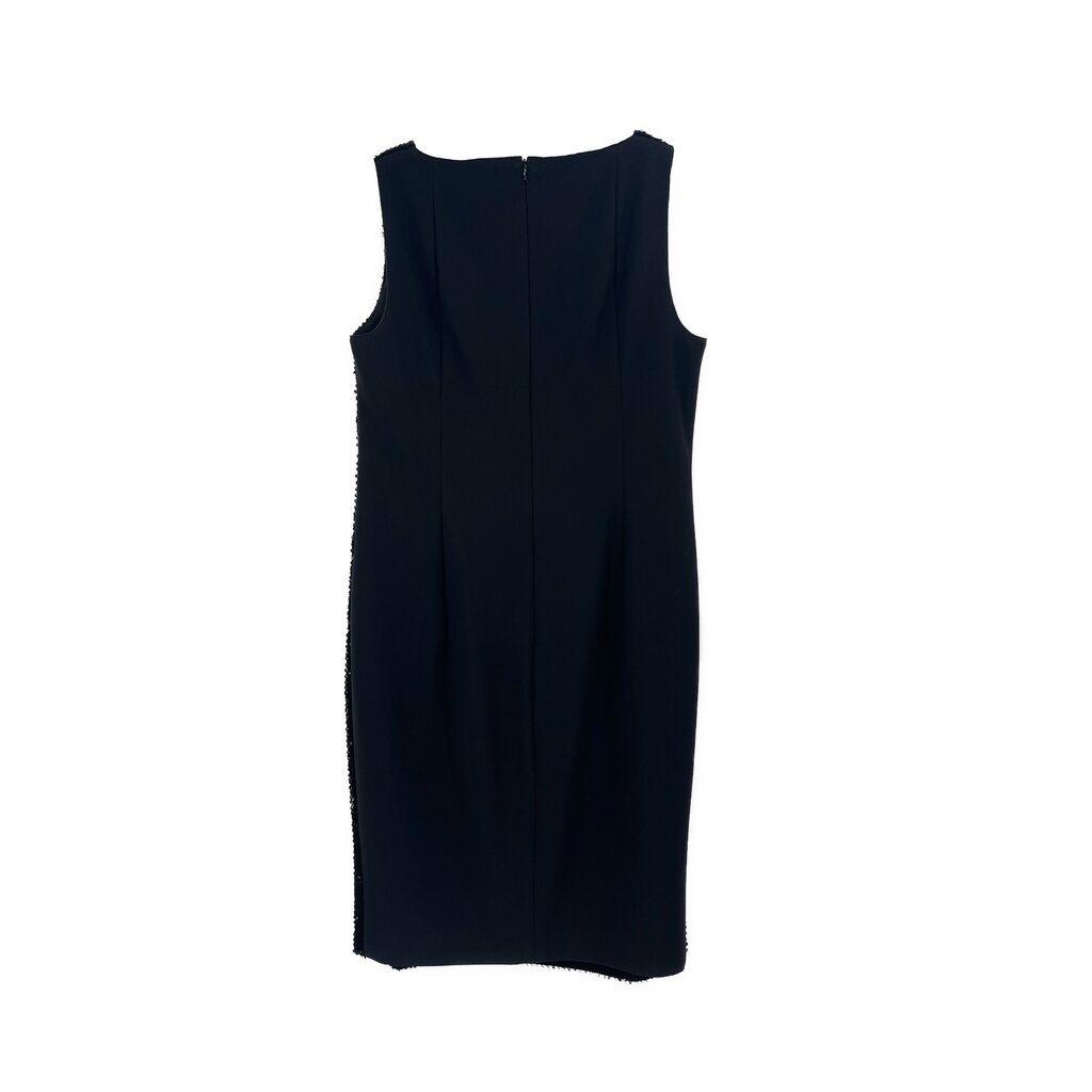 Sleeveless sheath dress in dark black with subtle sequin trim
