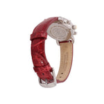 Red leather strap stainless watch with engraved caseback and three pushers