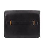 Black leather shoulder bag back with stitched strap panel and gold-tone bar closures