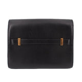 Black leather shoulder bag back with stitched strap panel and gold-tone bar closures