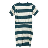VERONICA BEARD striped knit dress, crew neck, short sleeves, teal and cream stripes