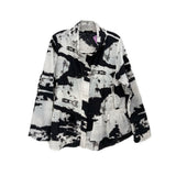 Black and white abstract print button-front long sleeve top