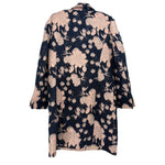 Navy floral jacket back view with long sleeves and vented hem
