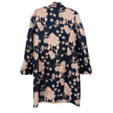 Navy floral jacket back view with long sleeves and vented hem