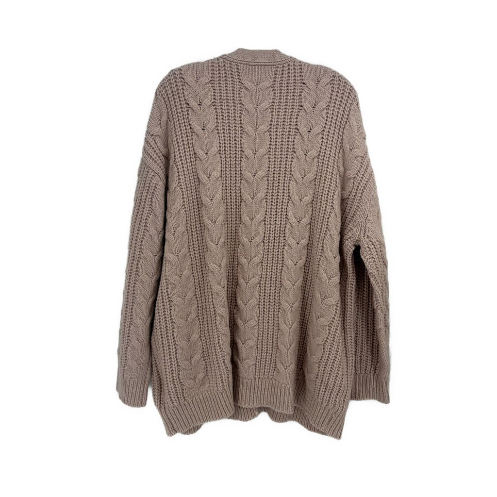 JENNI KAYNE blush cable-knit cardigan sweater, full back with textured pattern
