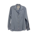 Blue plaid button-up shirt top, long sleeves, pointed collar