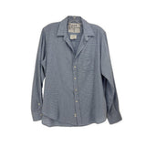 Blue plaid button-up shirt top, long sleeves, pointed collar