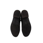 Black boot soles, underside view of two knee-high boots