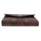 Louis Vuitton Victorine monogram wallet top view with gold clasp and red-lined underside