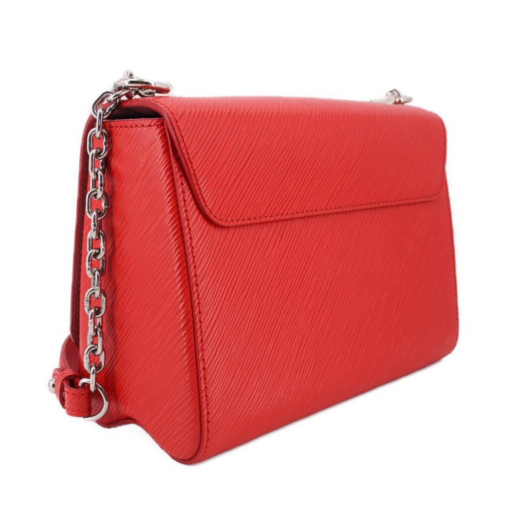 Twist MM crossbody bag in red textured leather with chain strap and flap