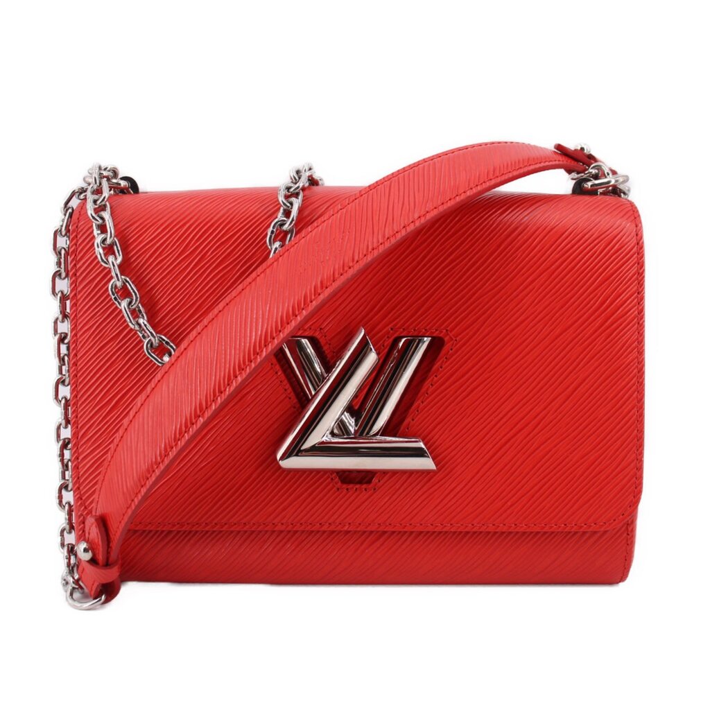 Twist MM crossbody bag in red textured leather with LV emblem and chain strap