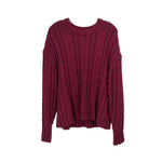 J CREW maroon cable-knit sweater with crew neck, long sleeves