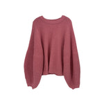 Pink ribbed crewneck slouchy knit long-sleeve sweater