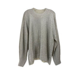 Metallic silver knit sweater, crew neck, long sleeves, ribbed hem and cuffs
