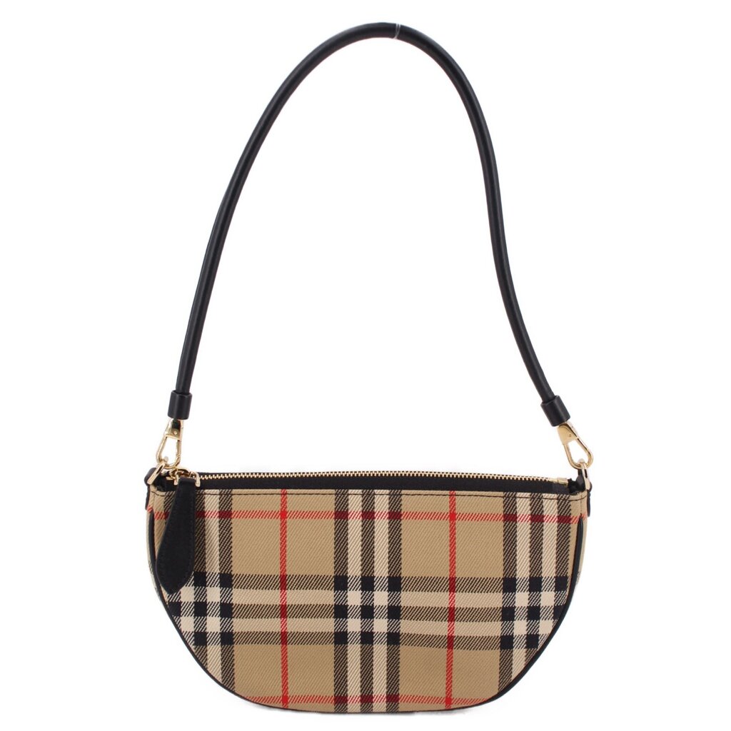 Olympia shoulder bag in vintage check with black leather handles and top zip