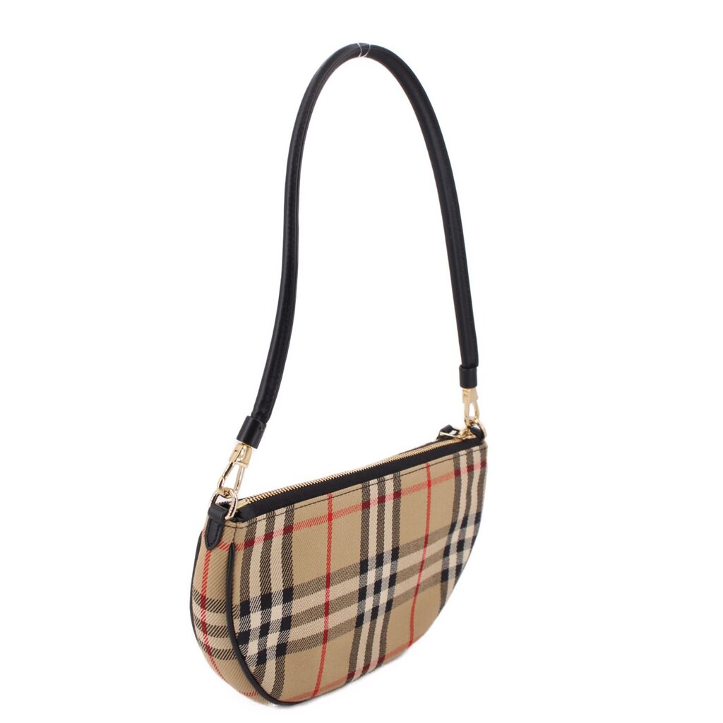 Shoulder bag in vintage check with black leather strap and top zip