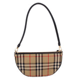 Olympia shoulder bag with vintage check body, black handles, and top zip