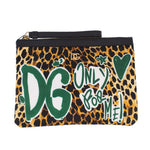 Dolce & Gabbana leopard-print pouch with green graphic and top zip