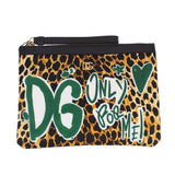 Dolce & Gabbana leopard-print pouch with green graphic and top zip