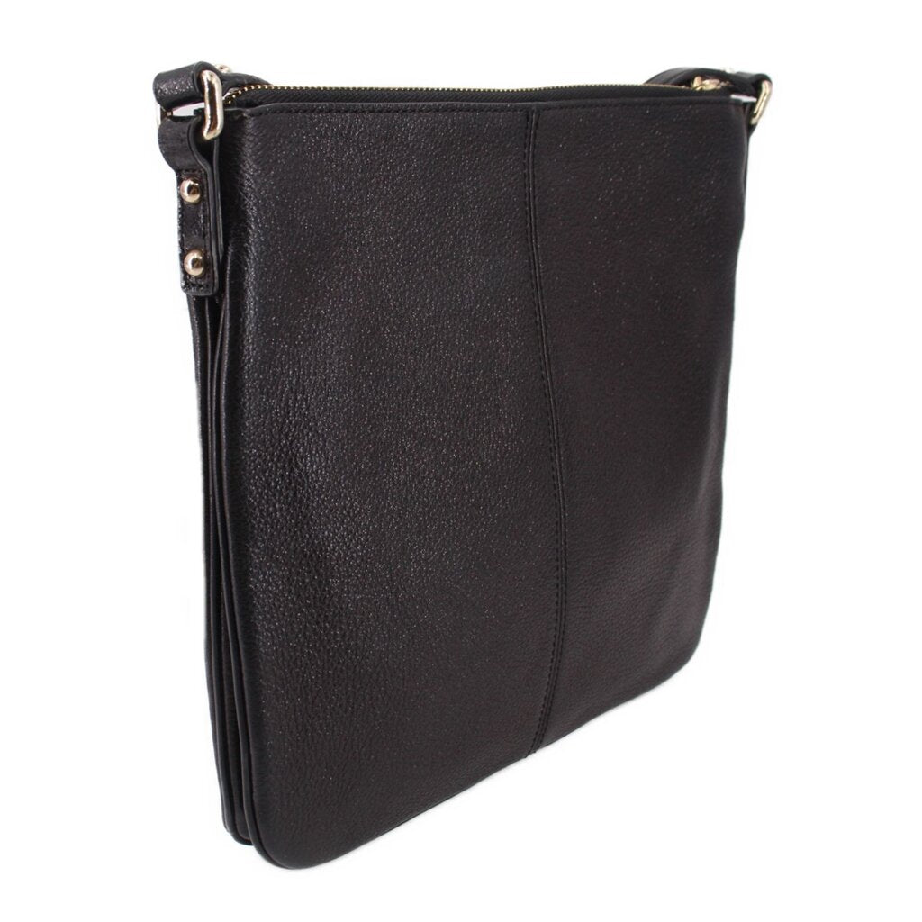 KATE SPADE AUBURN PLACE Cordelia black crossbody bag, side profile and metal eyelets.