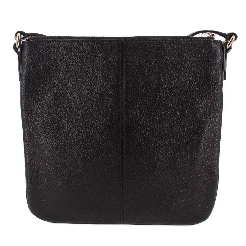 KATE SPADE AUBURN PLACE Cordelia black crossbody bag, front panel seams and top zipper.