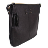 KATE SPADE AUBURN PLACE Cordelia black crossbody bag, front tassel and zip top.