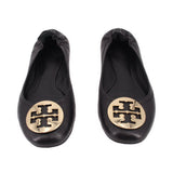 TORY BURCH MINNIE LEATHER BALLET FLATS BLACK 9 US