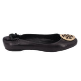 TORY BURCH MINNIE LEATHER BALLET FLATS BLACK 9 US